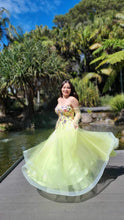 Load image into Gallery viewer, Mia yellow floral dress (with pockets and removable straps) without sleeves .