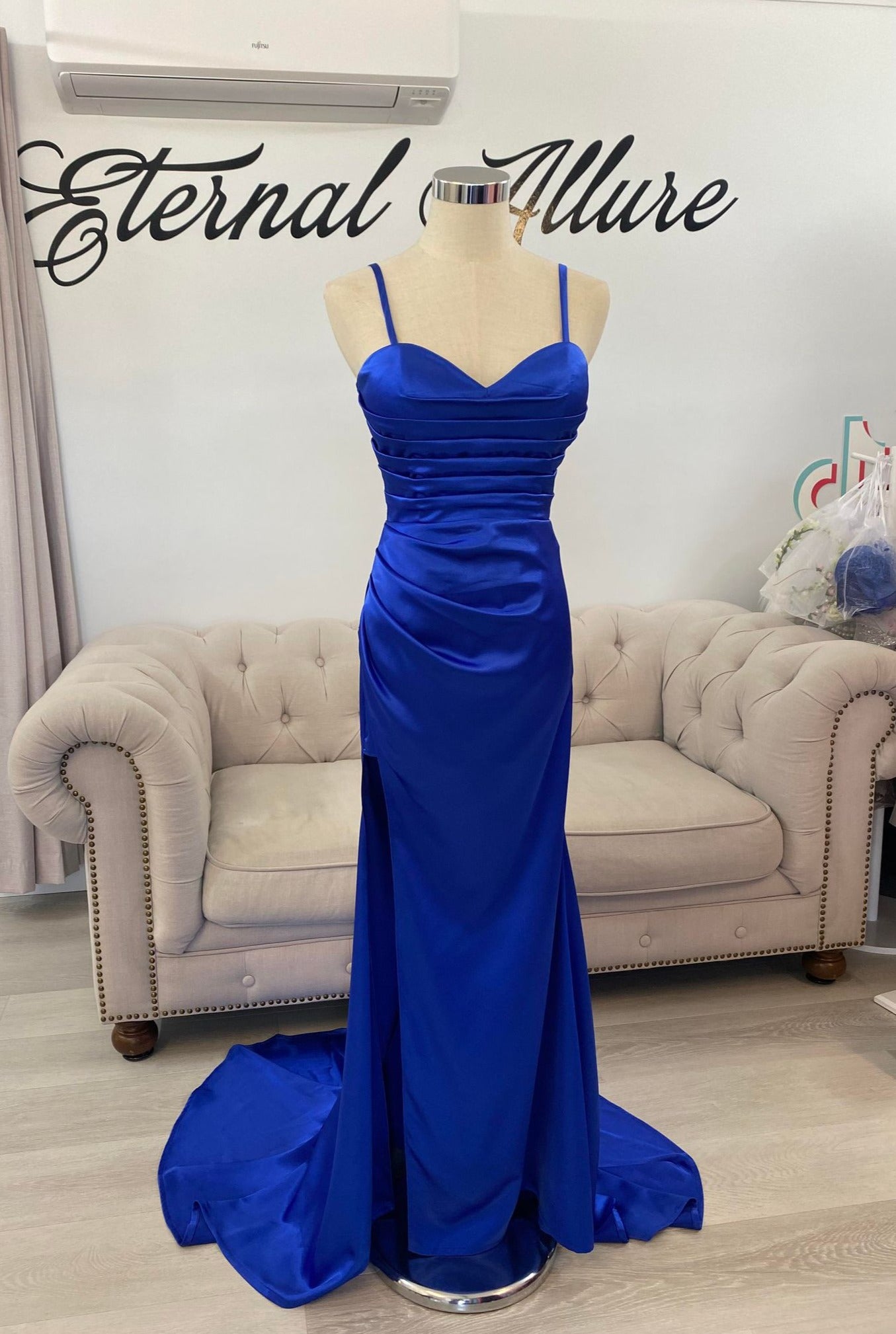 Alice royal blue formal dress (with removable adjustable straps ,slit –  Eternal Allure Pty Ltd