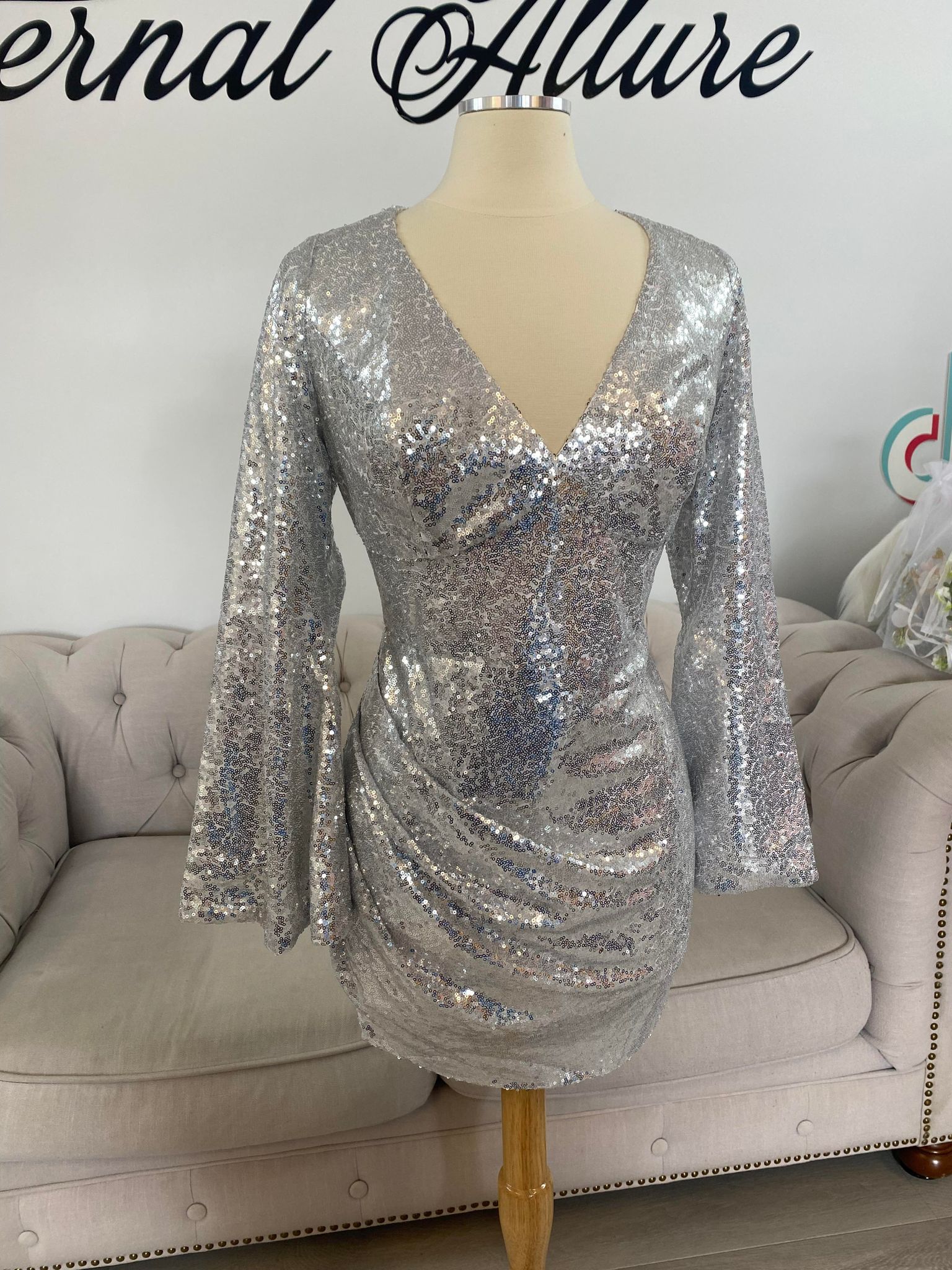 surplice wrap ruched sequins bodycon dress FOCUS by SHANI main image 0