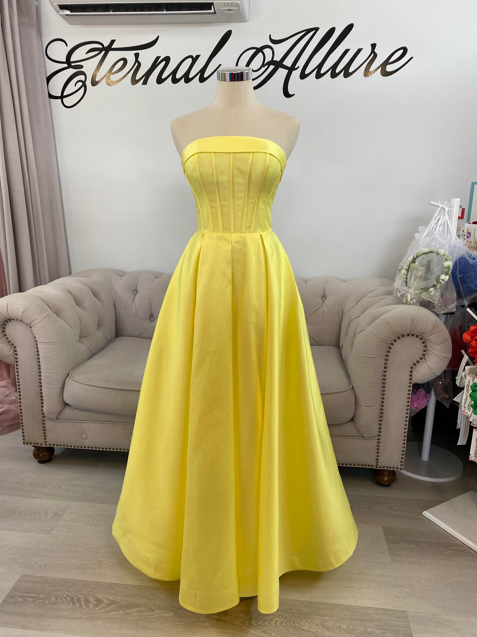 Belle yellow formal dress ( with pockets , slit , removable adjustable  straps )