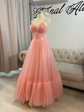 Load image into Gallery viewer, Cathy pink formal dress with pockets ( removable short sleeves, long sleeves included)