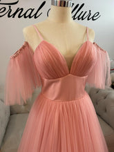 Load image into Gallery viewer, Cathy pink formal dress with pockets ( removable short sleeves, long sleeves included)