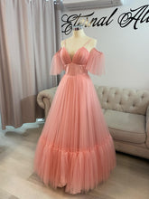 Load image into Gallery viewer, Cathy pink formal dress with pockets ( removable short sleeves, long sleeves included)