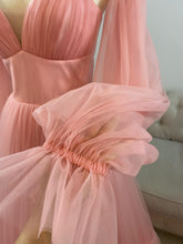 Load image into Gallery viewer, Cathy pink formal dress with pockets ( removable short sleeves, long sleeves included)