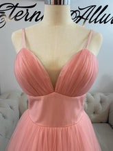 Load image into Gallery viewer, Cathy pink formal dress with pockets ( removable short sleeves, long sleeves included)