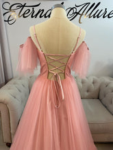 Load image into Gallery viewer, Cathy pink formal dress with pockets ( removable short sleeves, long sleeves included)