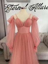 Load image into Gallery viewer, Cathy pink formal dress with pockets ( removable short sleeves, long sleeves included)