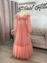 Load image into Gallery viewer, Cathy pink formal dress with pockets ( removable short sleeves, long sleeves included)
