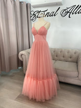Load image into Gallery viewer, Cathy pink formal dress with pockets ( removable short sleeves, long sleeves included)