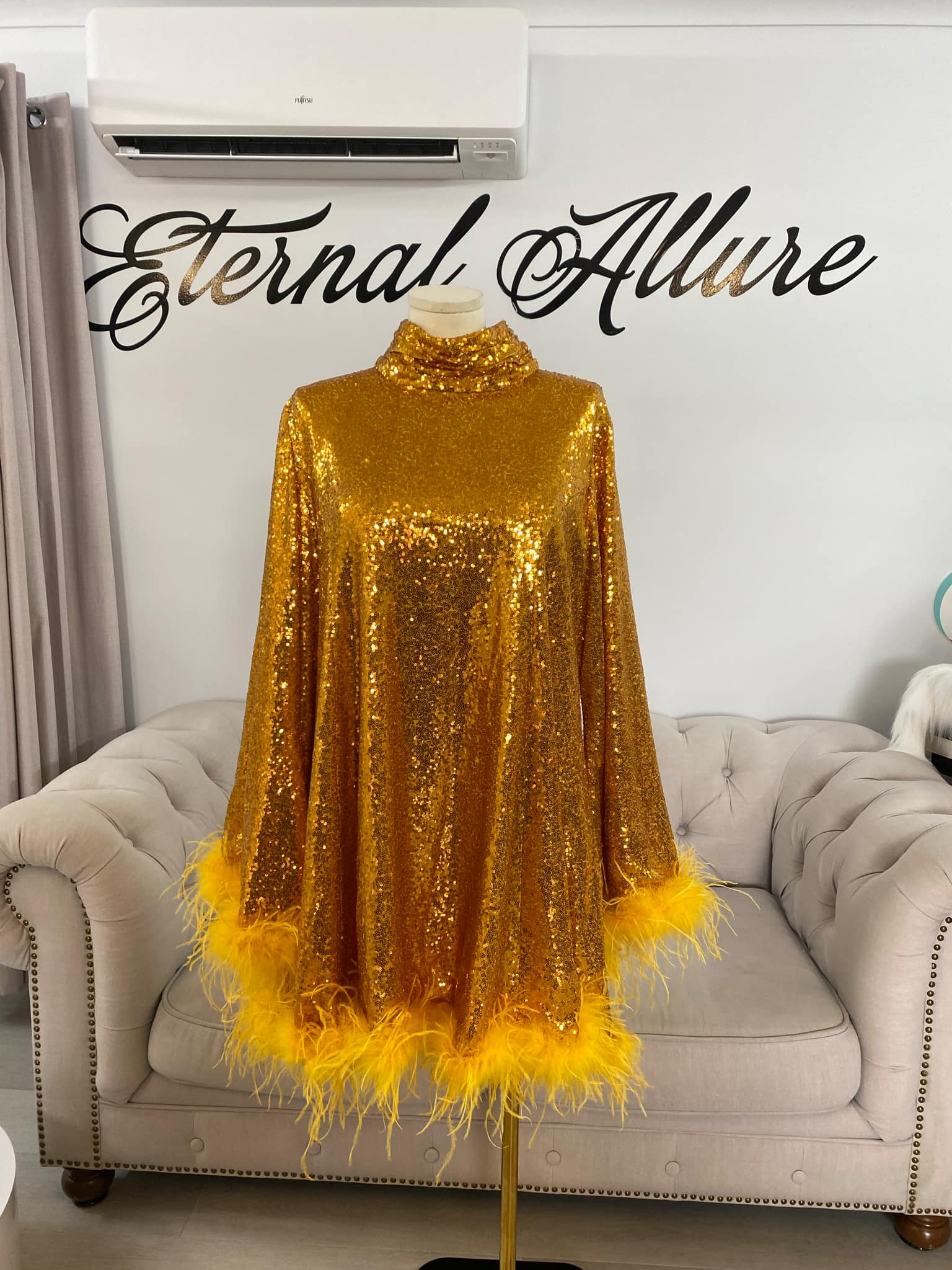 green emerald velvet dress Alix Sequin Knit Dress- Gold main image 1