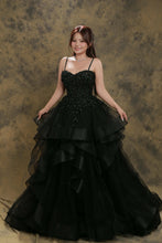 Load image into Gallery viewer, Hannah black waterfall wedding dress with detachable off shoulder (shoulder strap included)