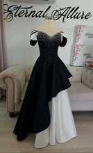 Load image into Gallery viewer, Hailey Black and white wedding dress with ombre diamante (Pockets and detachable off shoulder sleeves)