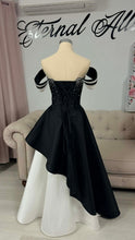 Load image into Gallery viewer, Hailey Black and white wedding dress with ombre diamante (Pockets and detachable off shoulder sleeves)