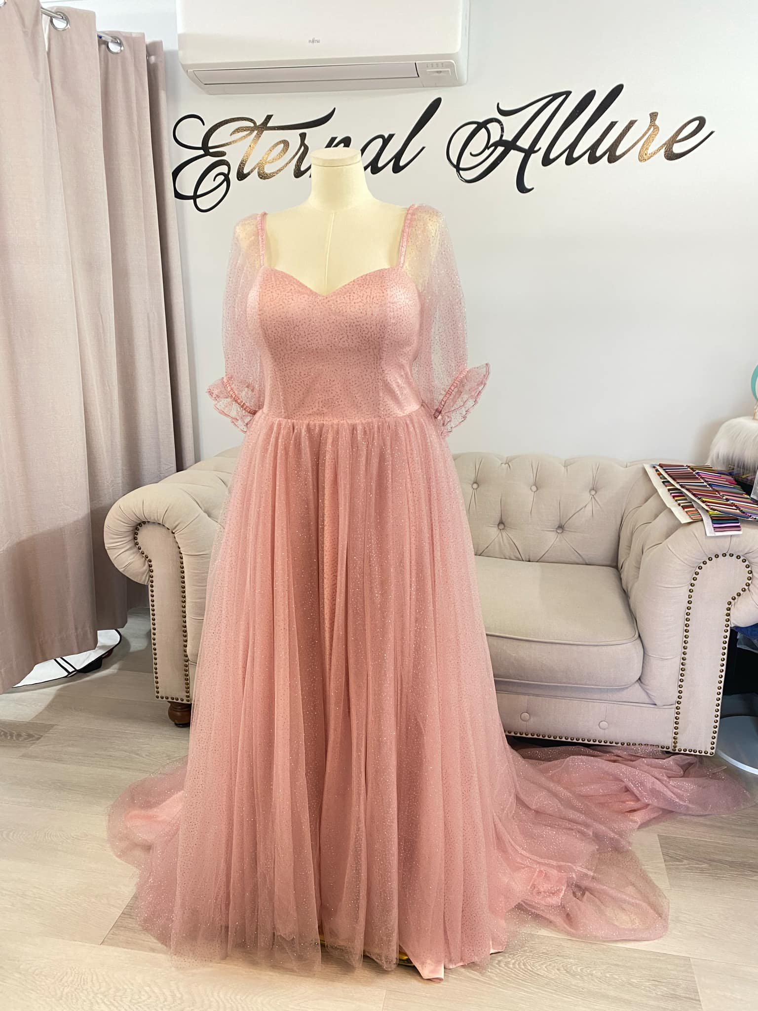 strapless open back dress Alix pink glitter tulle wedding dress with pockets. – Eternal Allure Pty Ltd