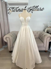 Load image into Gallery viewer, Julie wedding dress ,debutante dress with slit and pockets ( straps removable ) .