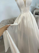 Load image into Gallery viewer, Julie wedding dress ,debutante dress with slit and pockets ( straps removable ) .