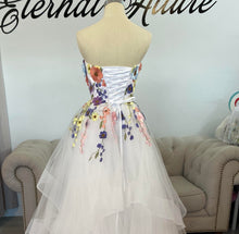 Load image into Gallery viewer, Trinitee floral waterfall wedding dress with separate puffy long sleeve ( have pockets, removable adjustable straps)