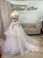 Load image into Gallery viewer, Trinitee floral waterfall wedding dress with separate puffy long sleeve ( have pockets, removable adjustable straps)