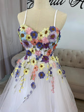 Load image into Gallery viewer, Trinitee floral waterfall wedding dress with separate puffy long sleeve ( have pockets, removable adjustable straps)