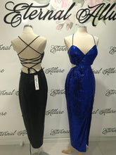 Load image into Gallery viewer, Bella sequin dress with slit (black,red,blue,pink)