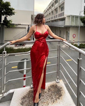 Load image into Gallery viewer, Bella sequin dress with slit (black,red,blue,pink)