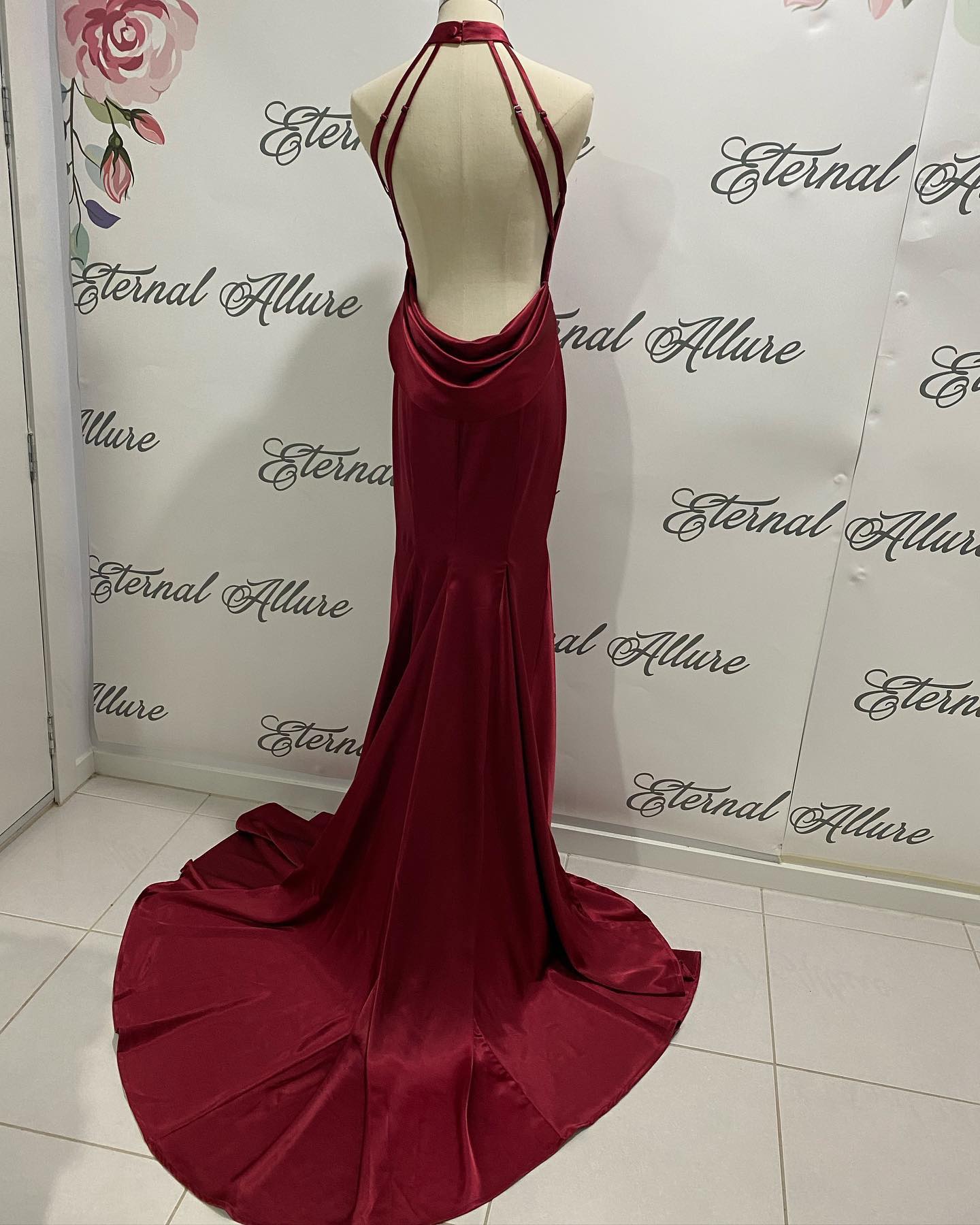 Bella dark red formal dress front slit