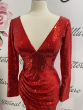 Load image into Gallery viewer, Tara sequin dress long sleeve(red, blue,black)