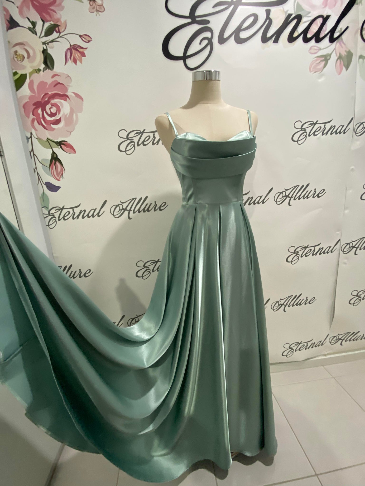 Isabella sage green formal dress with pockets and slit Eternal