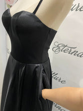 Load image into Gallery viewer, Nancy black formal dress ,black wedding dress (with pockets and slit)
