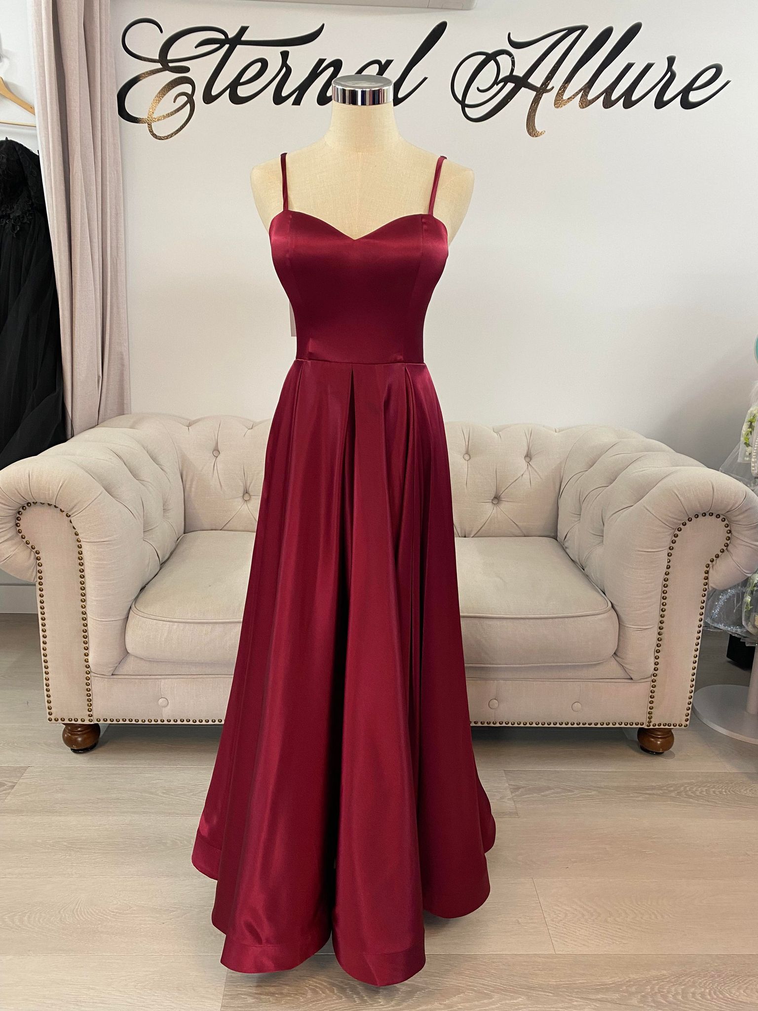 Emma dark red formal dress (with pockets and slit ) – Eternal Allure Pty Ltd