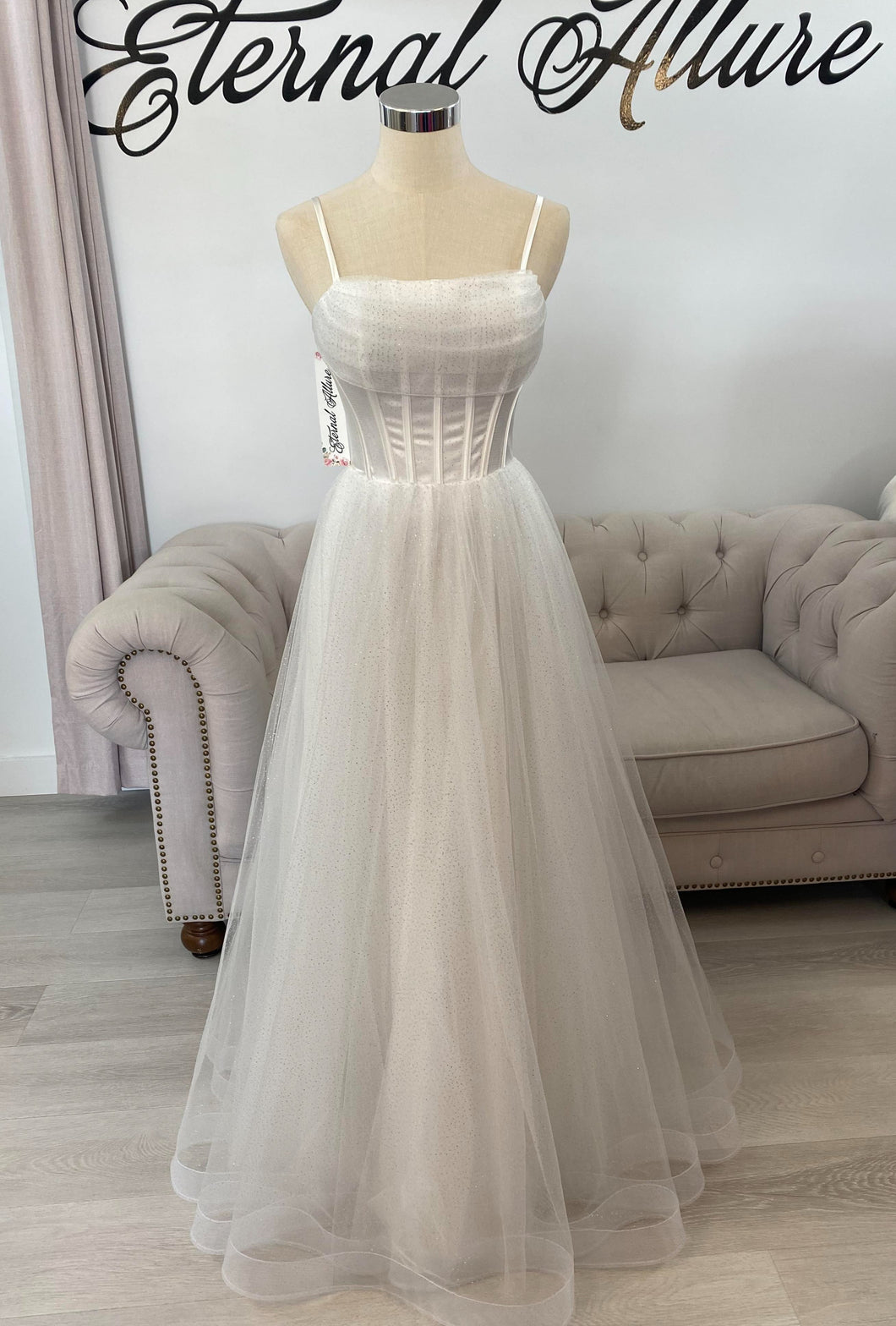 Tara wedding dress, deb dress with pocket .( glitter tulle )