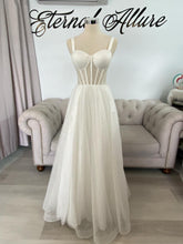 Load image into Gallery viewer, Mia glitter tulle wedding dress,deb dress with slit and pockets .
