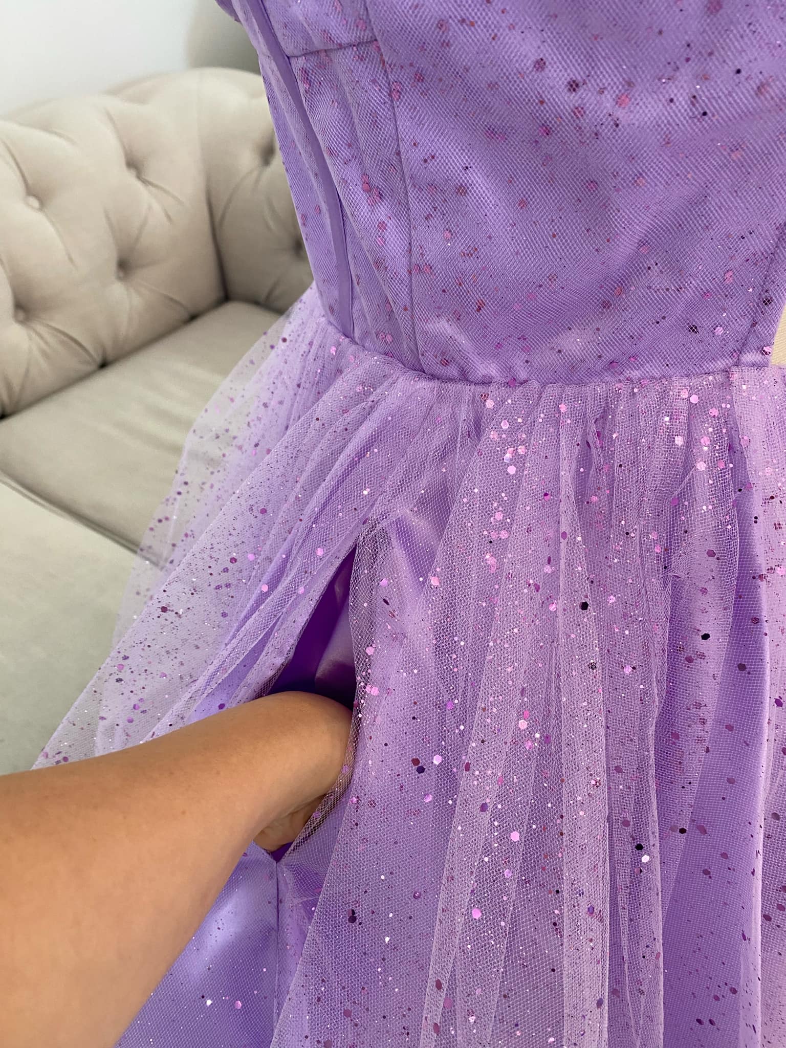 Simone mini purple bridal shower dress with pockets 