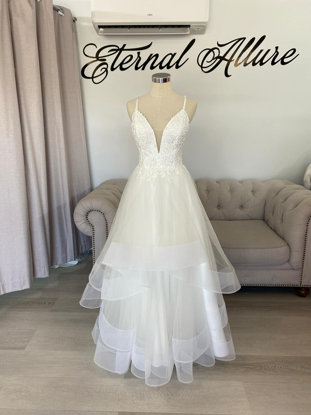 Acacia waterfall wedding dress, debutante dress with pockets .
