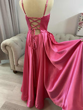 Load image into Gallery viewer, Emma hot pink formal dress with slit and pockets.
