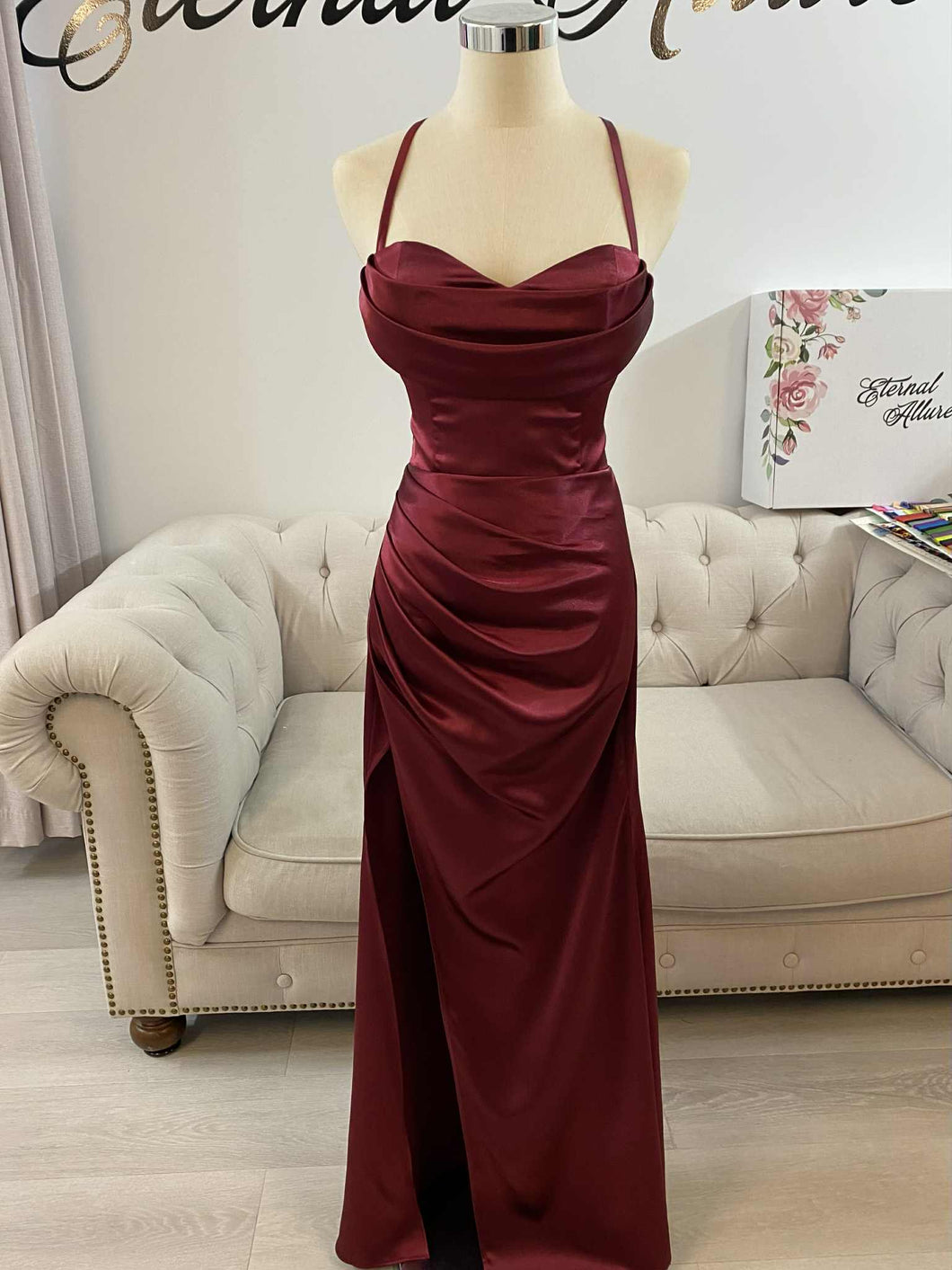 Emily dark red formal dress.
