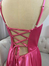 Load image into Gallery viewer, Emma hot pink formal dress with slit and pockets.
