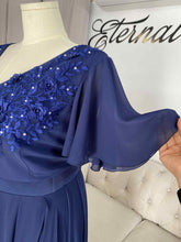 Load image into Gallery viewer, Kellie navy blue formal dress with 3D flowers lace .
