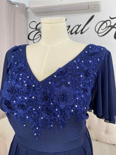 Load image into Gallery viewer, Kellie navy blue formal dress with 3D flowers lace .

