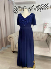 Load image into Gallery viewer, Kellie navy blue formal dress with 3D flowers lace .
