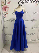 Load image into Gallery viewer, Emily royal blue formal dress with off shoulder sleeves , have pockets and slit .( sleeves removable)
