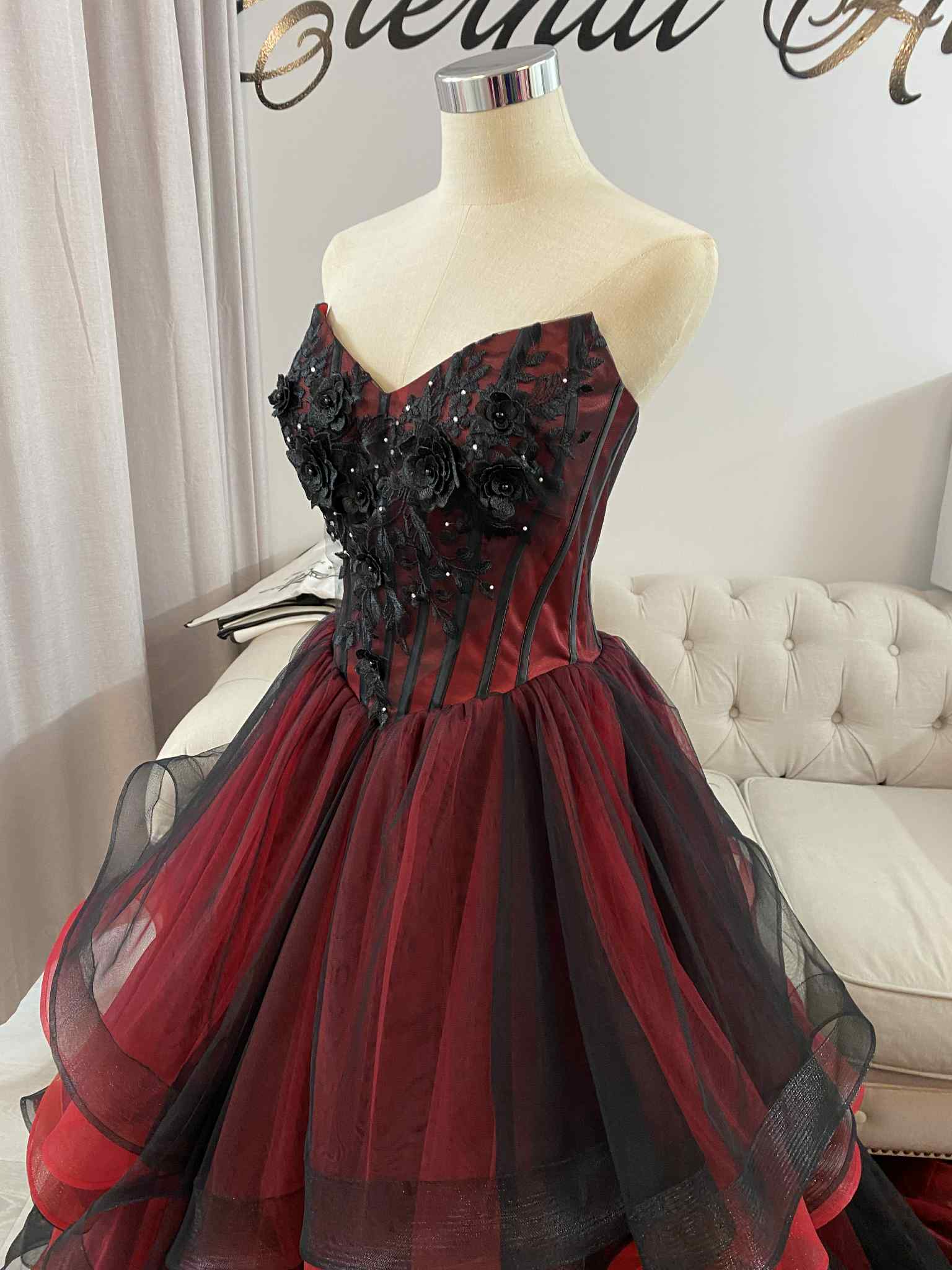 Erin waterfall black and red wedding dress with 3D lace . with removab –  Eternal Allure Pty Ltd