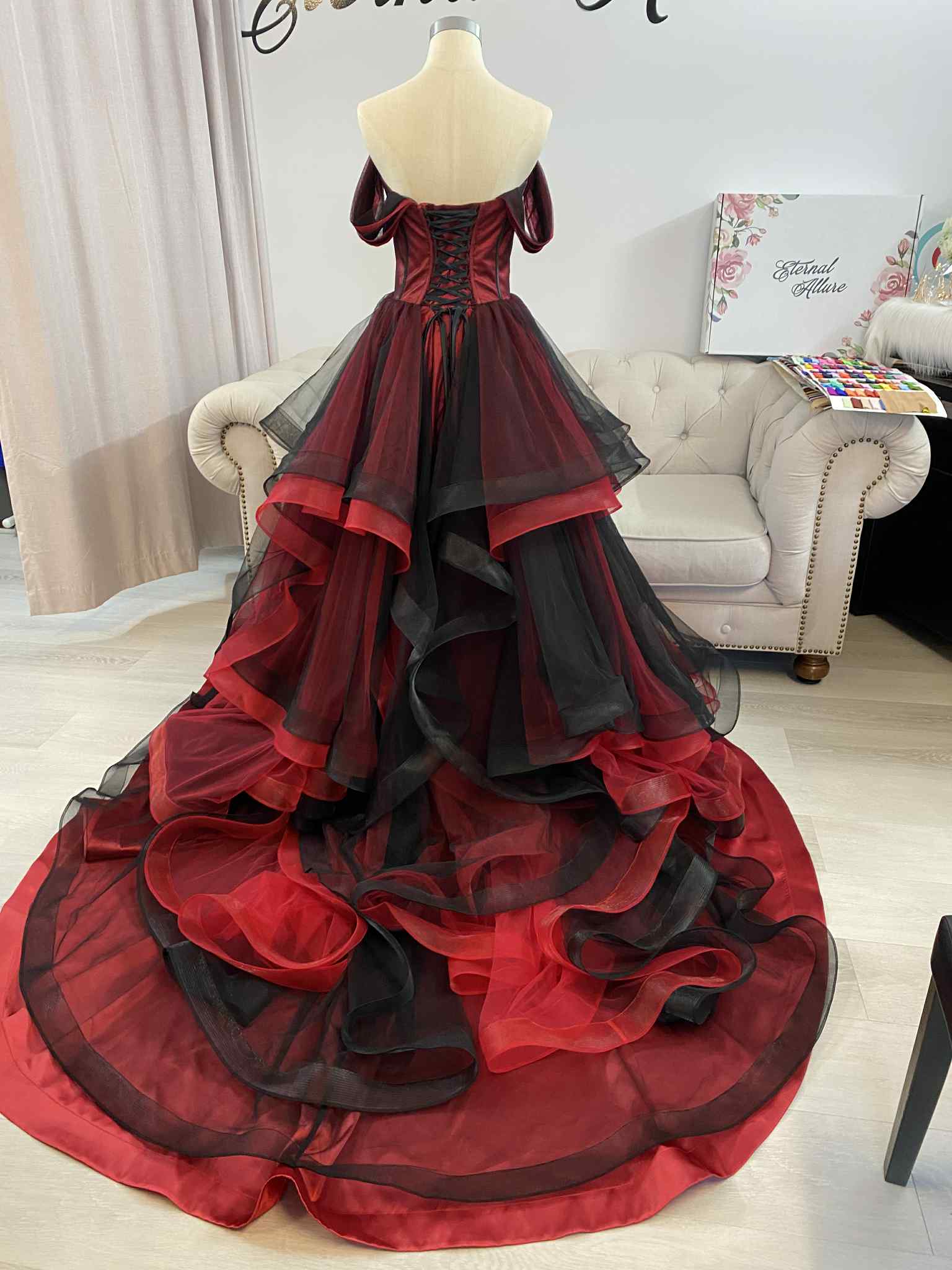 strapless open back dress Jovani 43856 Size 6 Red/Nude Long Lace Fitted Prom Dress Scoop Neck Corset Evening Gown Pageant Formal main image 0