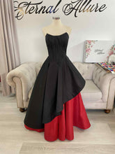 Load image into Gallery viewer, Scarlett black and red formal dress , wedding dress . with pockets , off shoulder and straps removable .
