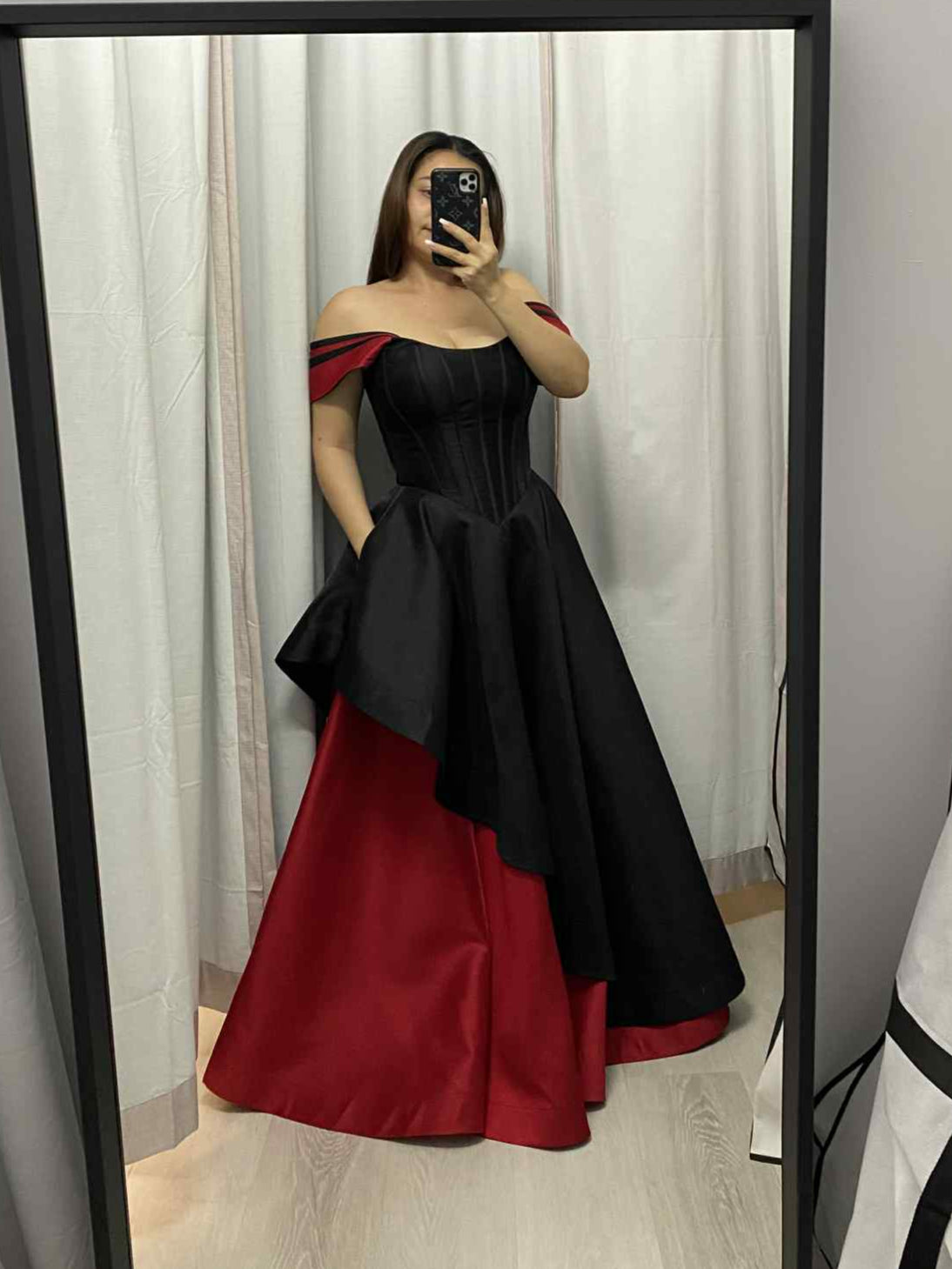 open lace back dress Custom Black Red Tiered Ball Gown Gothic Formal Dress