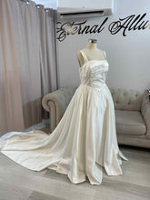 Load image into Gallery viewer, Amy wedding dress long train , with hand beaded pearls .
