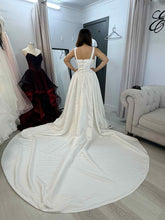 Load image into Gallery viewer, Amy wedding dress long train , with hand beaded pearls .
