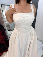 Load image into Gallery viewer, Amy wedding dress long train , with hand beaded pearls .
