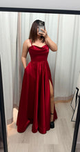 Load image into Gallery viewer, Emily red formal dress with slit and pockets .
