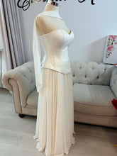 Load image into Gallery viewer, Anna wedding dress 2 pieces corset top and skirt with scarf, pockets and slit .
